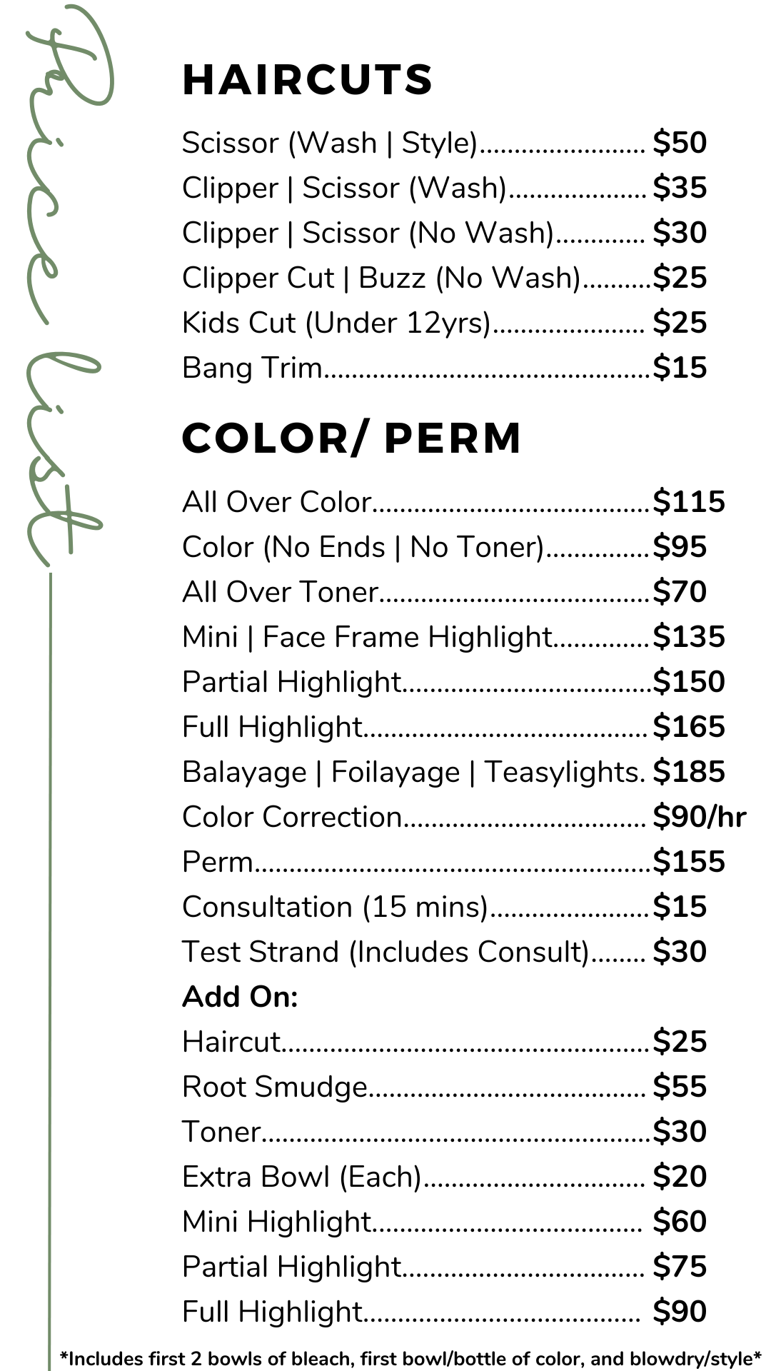 Cut and Color Pricing